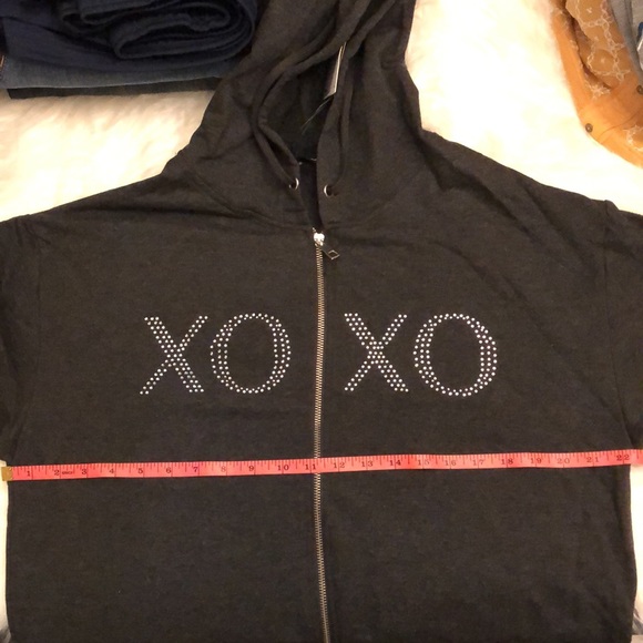 NWT XOXO Dark Grey Embellished Hooded Sweatshirt. - Picture 6 of 8